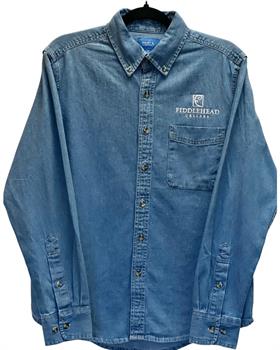 Clothing: Men's Denim Button-up Shirt with Fiddlehead Logo