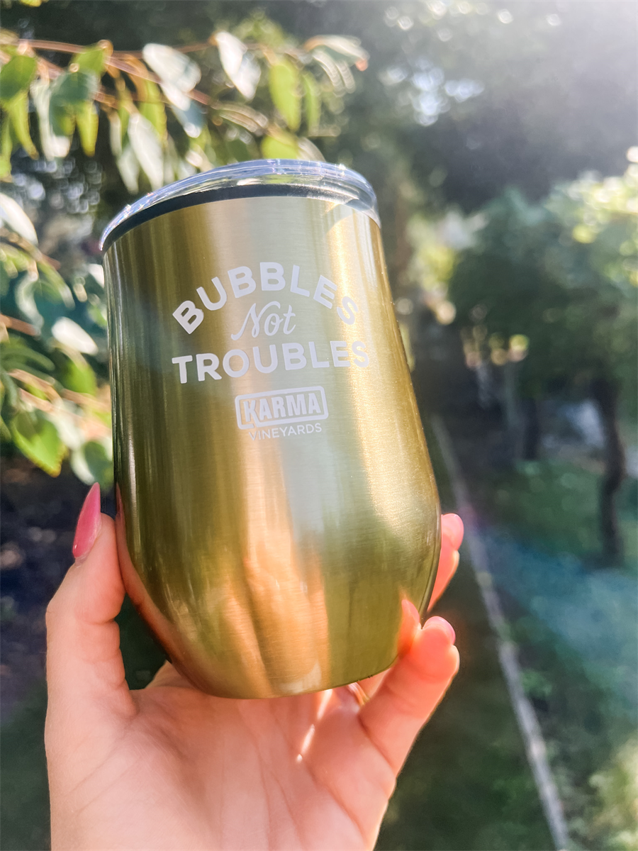 Bubbles Not Troubles Gold Tumbler