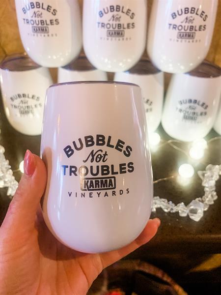 Bubbles Not Troubles 10oz. Stemless Wine Tumbler