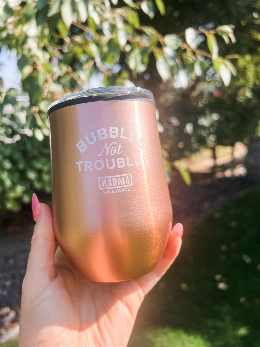 Bubbles Not Troubles Rose Gold Tumbler