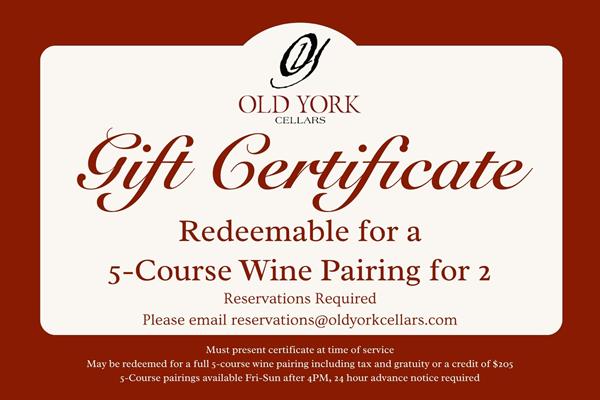 5-Course Wine Pairing  for 2 Certificate