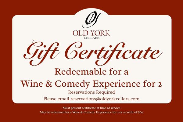 Wine & Comedy for 2 Certificate