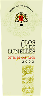 Clos Les Lunelles Côtes de Castillon Bordeaux Blend 2003