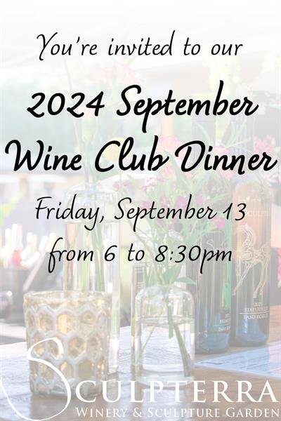 September Wine Club Dinner, Sept 13, 2024