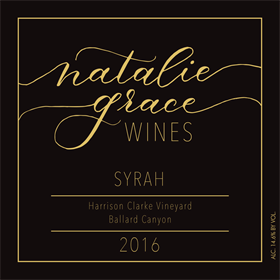 2016 Syrah,  Natalie Grace Wines, Harrison-Clarke Vineyard, Ballard Canyon