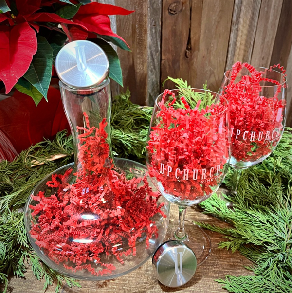 UV Branded Double Decanter & Two Riedel Glasses